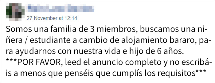 Los requisitos de esta familia para tener niñera son tan increíbles que fueron avergonzados en internet por ello
