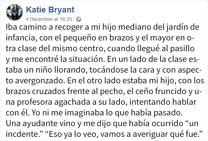 "Le dije que parara pero siguió dando empujones, así que le golpeé": Esta madre escribe elocuentes palabras sobre su hijo