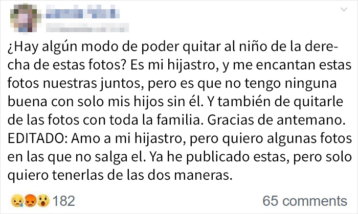 La gente avergüenza a esta madre por pedir que borraran con photoshop a su hijastro de las fotos familiares