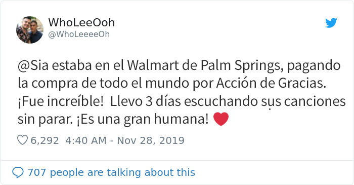 Esta mujer pagó la compra de todo el mundo en Walmart, afirmando haber ganado la lotería, y resultó ser Sia