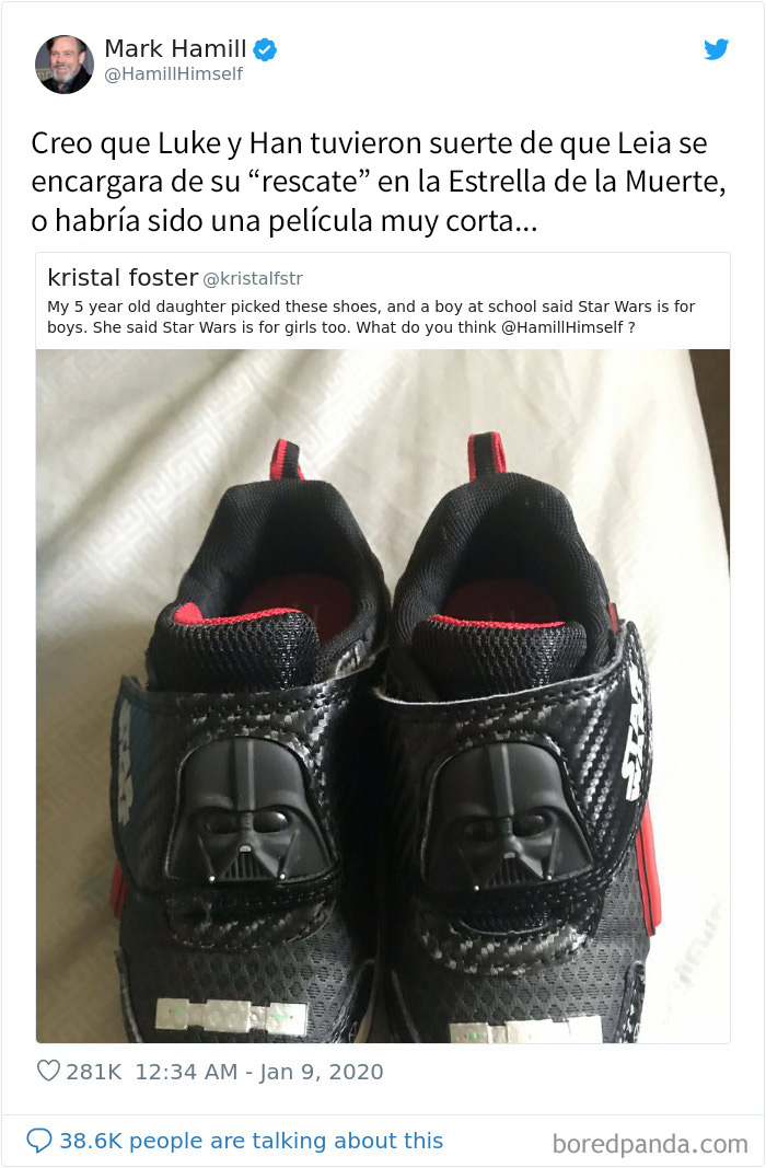 Mark Hamill responde ingeniosamente a un tuit donde contaban que a una niña de 5 años le dijeron que Star Wars no es para chicas