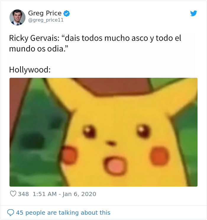 A Hollywood no le gustó nada que Ricky Gervais se burlara en su monólogo de los Globos de Oro