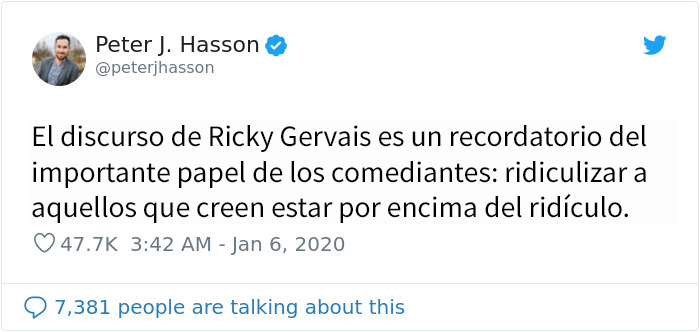 A Hollywood no le gustó nada que Ricky Gervais se burlara en su monólogo de los Globos de Oro