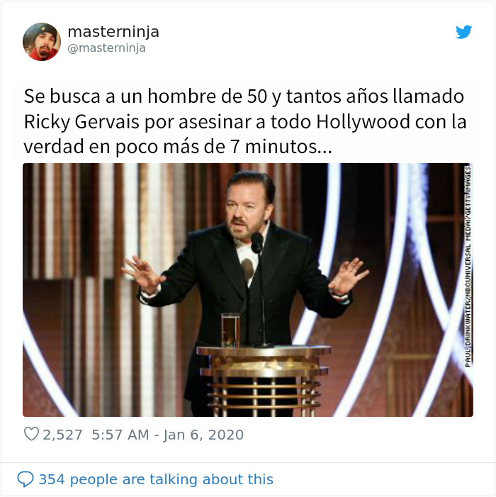 A Hollywood no le gustó nada que Ricky Gervais se burlara en su monólogo de los Globos de Oro