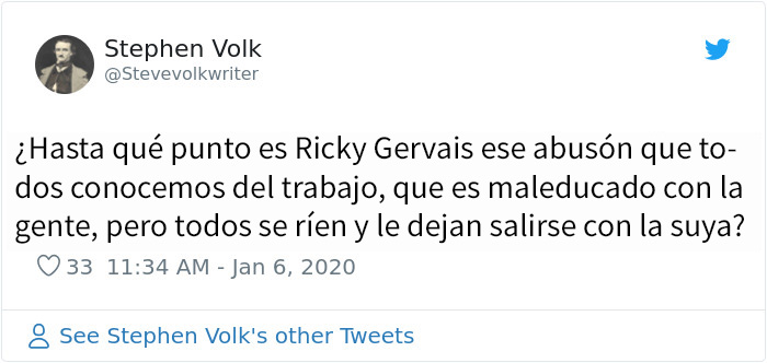 A Hollywood no le gustó nada que Ricky Gervais se burlara en su monólogo de los Globos de Oro