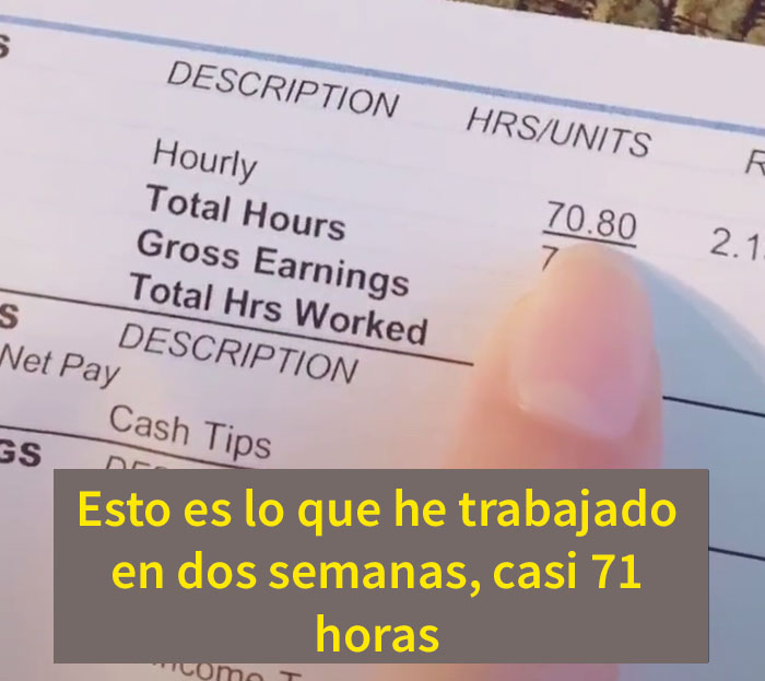 Esta madre comparte en TikTok su cheque de 9,28$ tras trabajar 70 horas de camarera