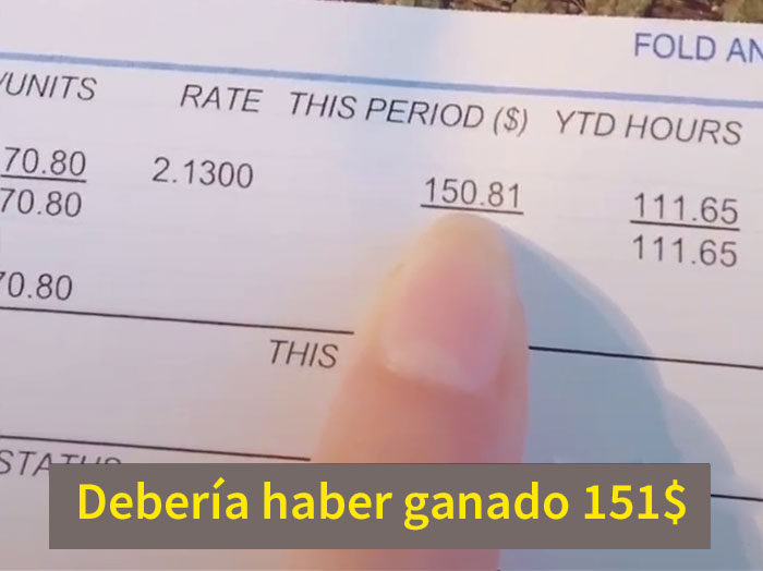 Esta madre comparte en TikTok su cheque de 9,28$ tras trabajar 70 horas de camarera