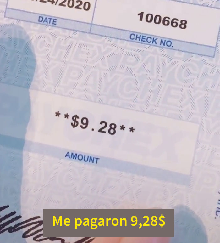 Esta madre comparte en TikTok su cheque de 9,28$ tras trabajar 70 horas de camarera