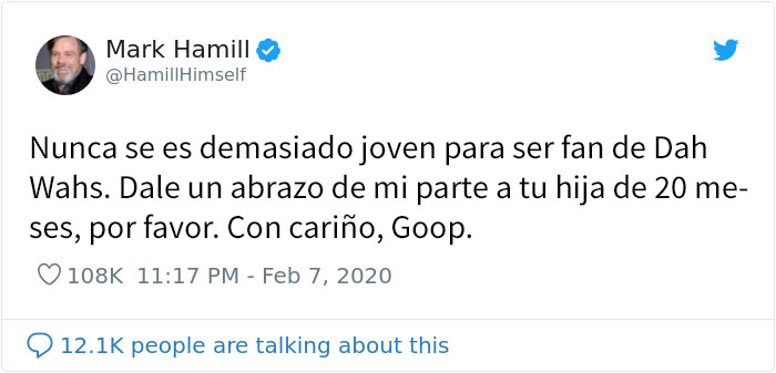 Este padre compartió cómo llama su hija de año y medio a los personajes de Star Wars, y a Mark Hamill le encanta