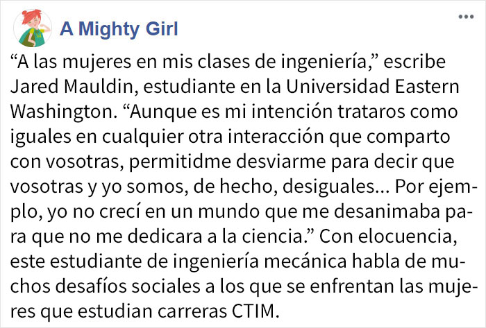 Este estudiante de ingeniería explica tranquilamente por qué sus compañeras de clase no son sus iguales