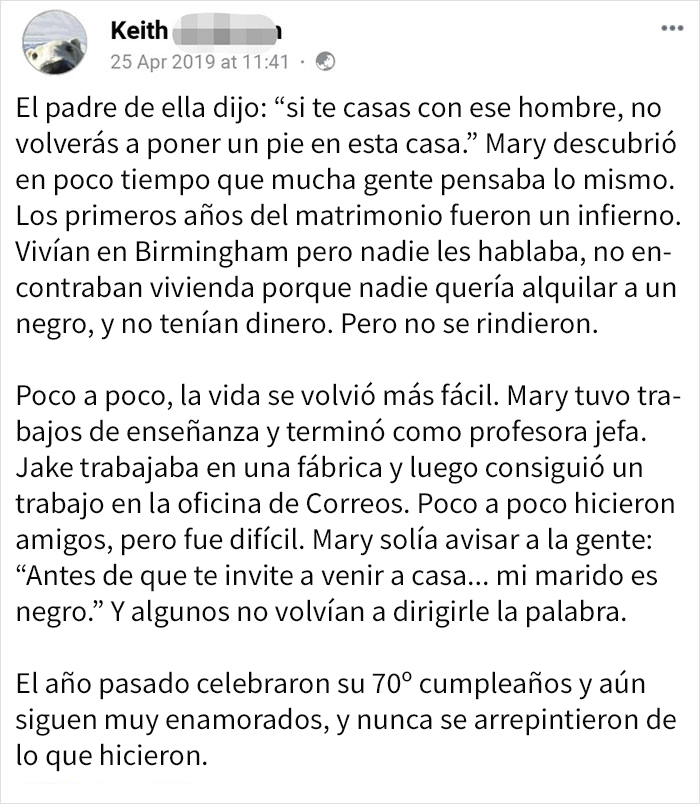 Esta mujer fue abandonada por su familia cuando decidió casarse con un hombre negro hace 70 años, y aún siguen juntos hoy en día