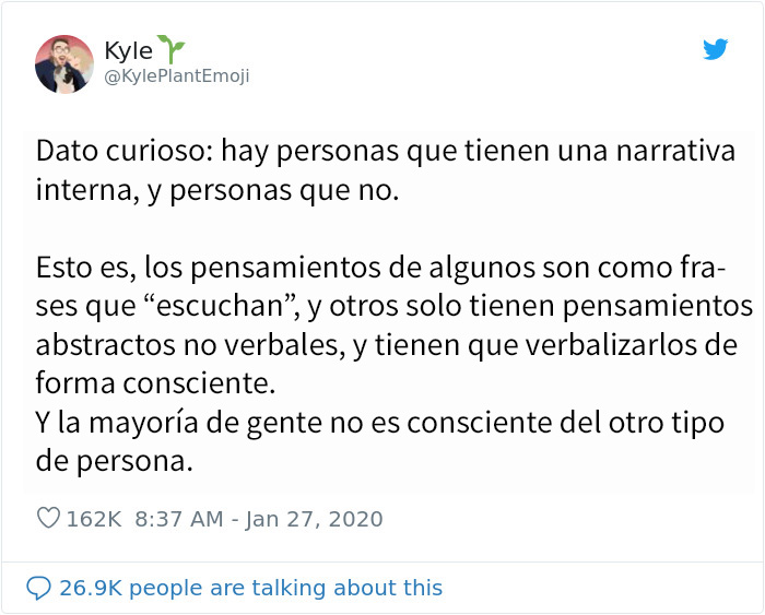 Este hombre descubrió que no todo el mundo tiene un monólogo interno, y le arruinó el día