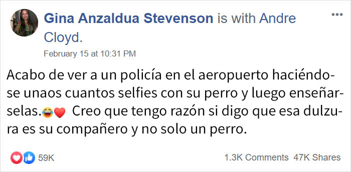 Esta mujer comparte cuando vio a un policía haciéndose selfies con su perro de servicio, y él responde mostrando las fotos