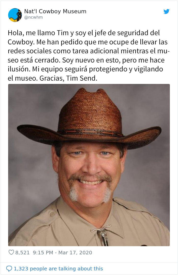 El museo del Cowboy pone a su jefe de seguridad a cargo de su cuenta de twitter, y lo que escribe es tan divertido como auténtico