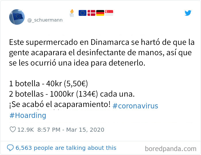 Este supermercado en Dinamarca puso en práctica un brillante truco para evitar el acaparamiento de desinfectante de manos