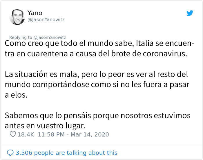“Para el resto del mundo: No tenéis ni idea de lo que se avecina”: Este hombre hace una lista con las 6 etapas que ha pasado Italia