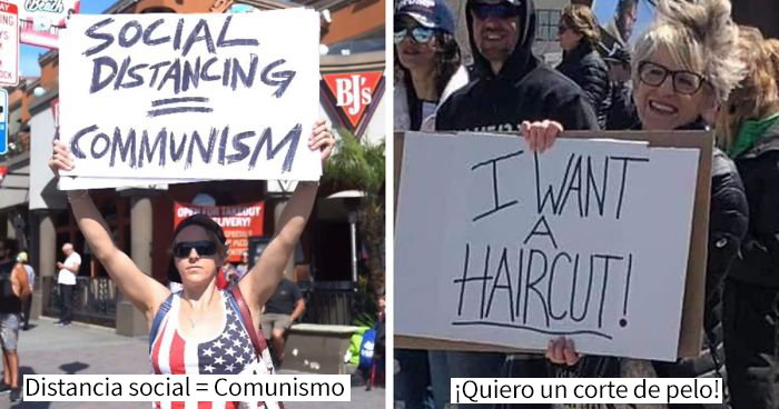 16 Personas no muy listas protestando contra la cuarentena con «interesantes» carteles