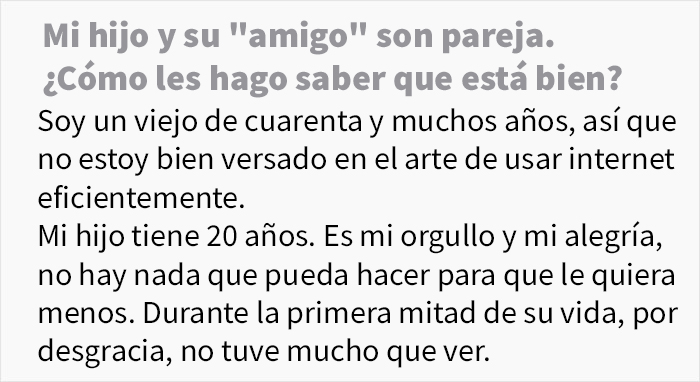 Este padre sabe que su hijo y su "amigo" son pareja en secreto, y pide consejo para decirle que no hay problema
