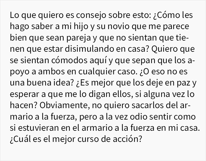 Este padre sabe que su hijo y su "amigo" son pareja en secreto, y pide consejo para decirle que no hay problema