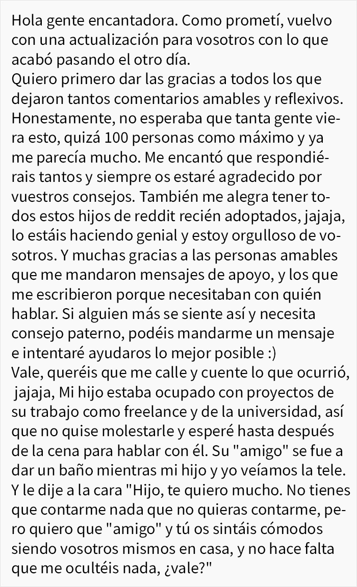 Este padre sabe que su hijo y su "amigo" son pareja en secreto, y pide consejo para decirle que no hay problema
