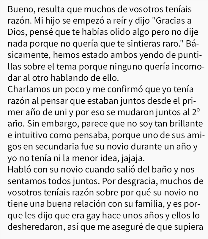 Este padre sabe que su hijo y su "amigo" son pareja en secreto, y pide consejo para decirle que no hay problema