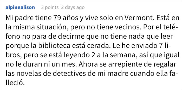 Esta anciana en cuarentena se aburre y vive sola, así que pidió libros a sus vecinos, que amablemente se los dejaron