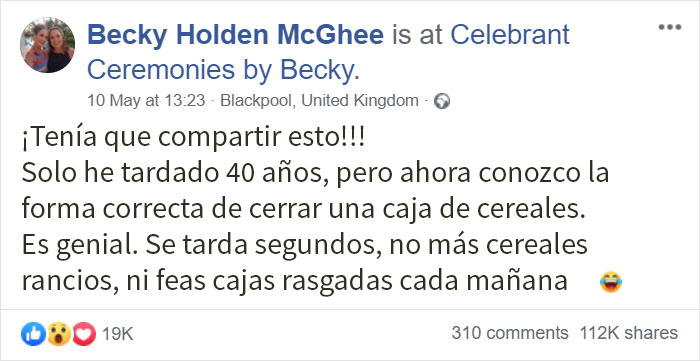 "Solo he tardado 40 años": Esta mujer alucina al descubrir la forma correcta de cerrar una caja de cereales