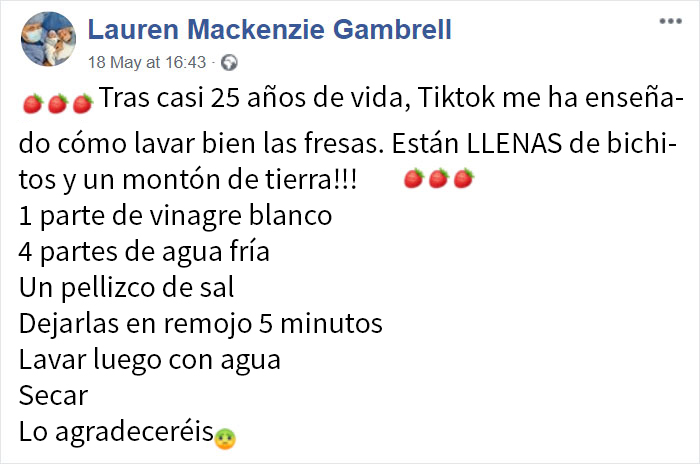 Parece que si pones fresas en remojo en agua con sal, salen bichos de ellas