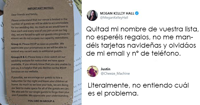 Esta invitación de boda está causando alboroto por clasificar a los invitados en 3 grupos distintos