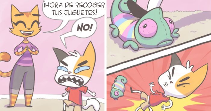 Ilustro mis experiencias como madre de 2 hijos en 12 cómics con un toque felino