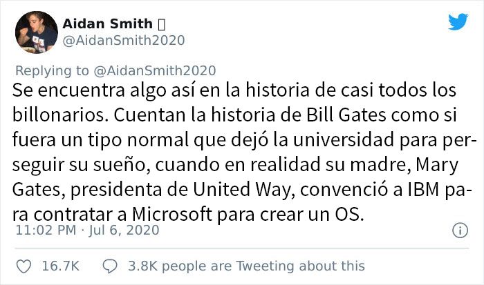 Este hilo viral destruye el mito sobre famosos billonarios que empezaron "pobres"