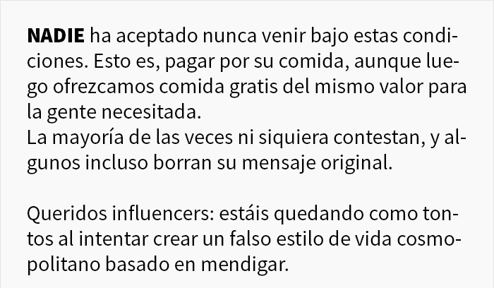 Este restaurante muestra cómo callar a los influencers que piden comida gratis a cambio de visibilidad