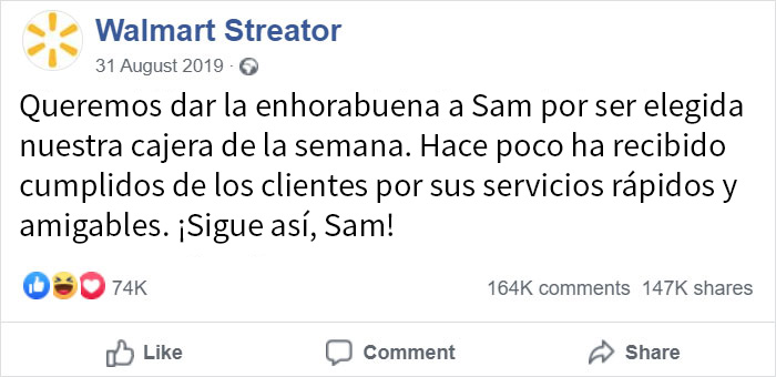 Walmart da la enhorabuena a su cajera de la semana y la gente empieza a compartir divertidas historias sobre ella
