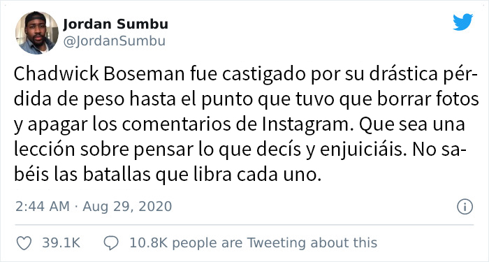 Quienes se burlaron de Chadwick Boseman por su pérdida de peso, ahora se sienten fatal, y ojalá aprendan la lección