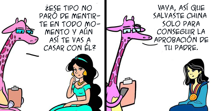 Esta artista imagina lo que pasaría si las princesas Disney fueran al psicoterapeuta (10 imágenes)