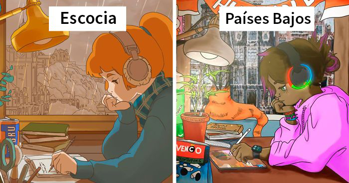La gente edita a la chica estudiante «Lo-fi» en versiones de distintos países llenas de detalles originales (30 imágenes)