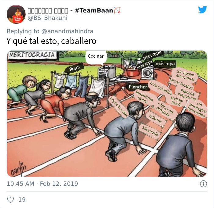 Comparten una ilustración sobre las dificultades de las mujeres en el mundo laboral, y un hombre la cambia para poner su propia versión
