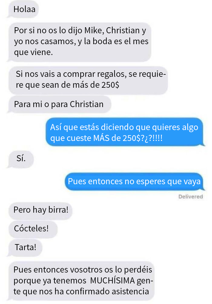 Gástate 250$ Como Mínimo Para Venir A La Boda
