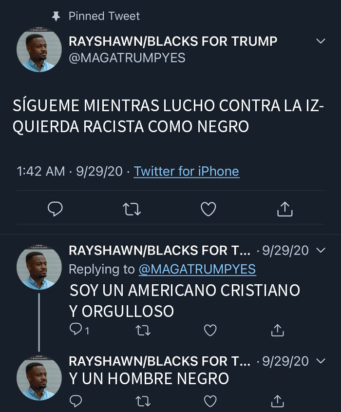 Este falso votante negro de Trump en Twitter olvidó recortar la etiqueta de búsqueda de su foto de perfil, y la gente se ríe de él