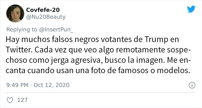 Este falso votante negro de Trump en Twitter olvidó recortar la etiqueta de búsqueda de su foto de perfil, y la gente se ríe de él