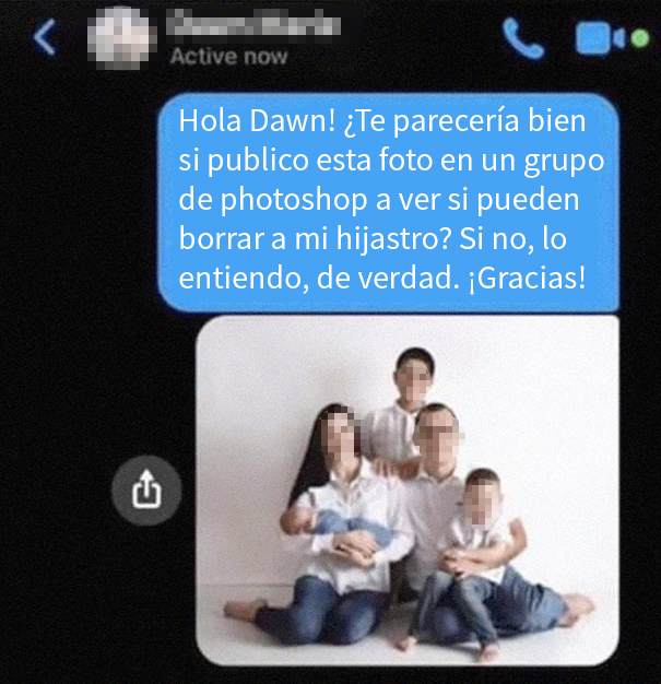 '¿Podría alguien borrar al niño del centro?': Esta mujer deja a todos horrorizados tras pedir que borren a su hijastro con photoshop y volverse viral