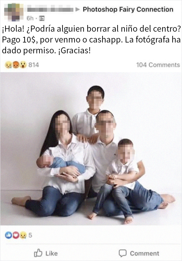 '¿Podría alguien borrar al niño del centro?': Esta mujer deja a todos horrorizados tras pedir que borren a su hijastro con photoshop y volverse viral