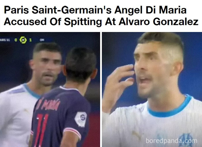 El Futbolista Angel Di Maria Escupió Al Jugador Del Equipo Contrario Alvaro Gonzalez. Di Maria Tenía Covid 2 Días Antes Del Partido