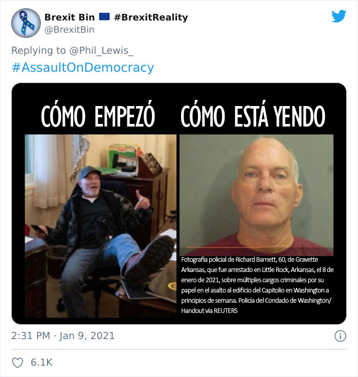 "Cómo empezó Vs. cómo está yendo": La gente está publicando qué pasó con los alborotadores del Capitolio en EEUU desde la revuelta