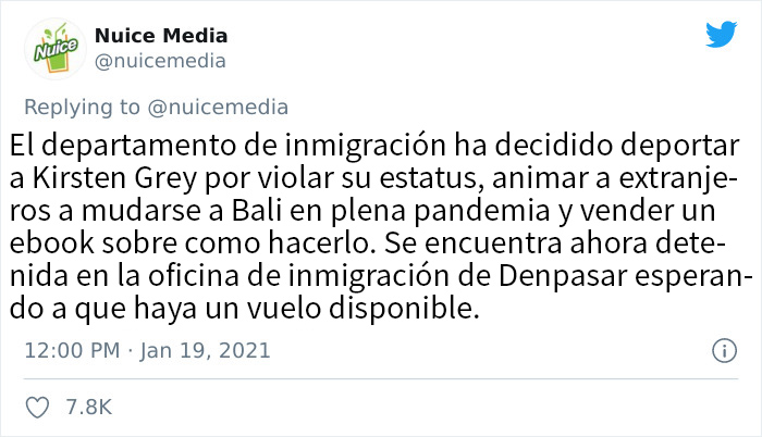 Esta influencer presume en Twitter de lo fácil que es su vida en Bali, y es deportada por ello