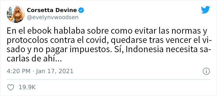 Esta influencer presume en Twitter de lo fácil que es su vida en Bali, y es deportada por ello