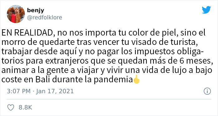 Esta influencer presume en Twitter de lo fácil que es su vida en Bali, y es deportada por ello
