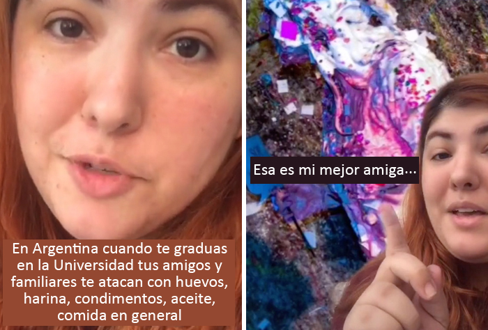 En Argentina, cuando te gradúas de la universidad tus amigos y familiares te atacan con comida y pintura