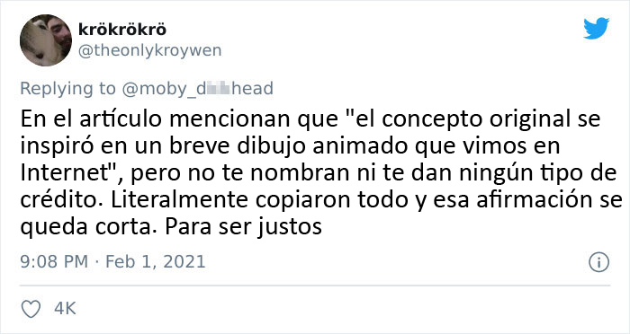 Un dibujante muestra como el creador de una película ha plagiado su idea original sin darle crédito alguno