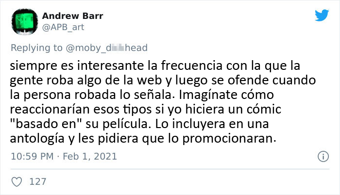 Un dibujante muestra como el creador de una película ha plagiado su idea original sin darle crédito alguno
